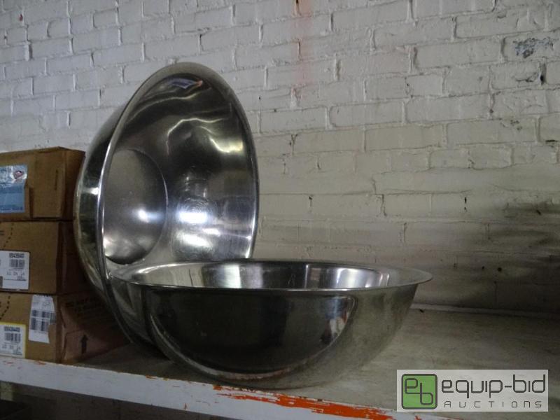 lot 1547 image: Lot of 2 large stainless steel bowls.  Both b...