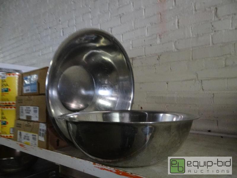 lot 1548 image: Lot of 2 large stainless steel bowls.  Both b...