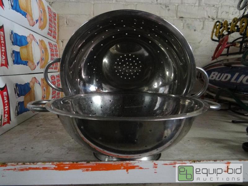 lot 1553 image: Lot of 2 large ss strainers.  Both are 11-1...