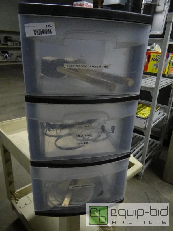 lot 1752 image: 3 drawer organizer with contents.  2 meat ham...
