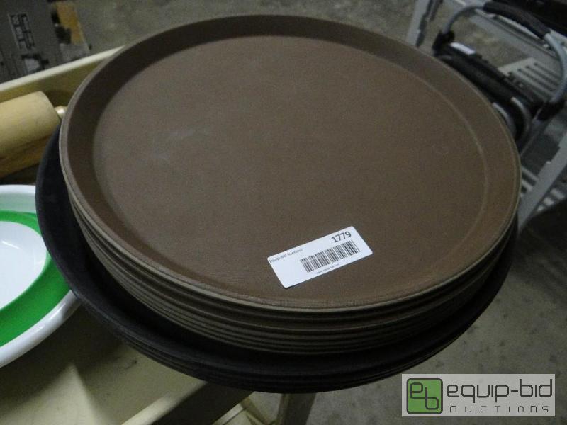 lot 1779 image: Lot of 13 round serving trays.  Brown trays a...