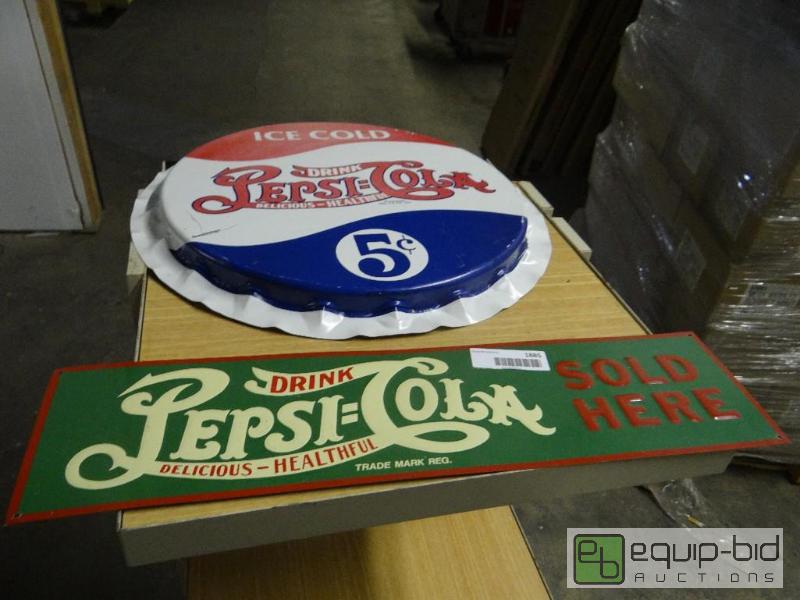 lot 1885 image: Original design metal Pepsi-Cola sign and oth...
