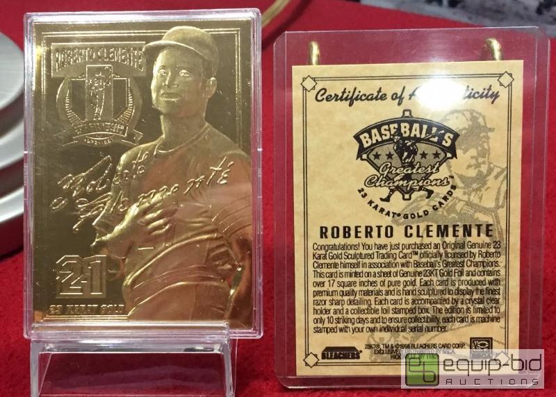 1992 Roberto Clemente SSCA Hall Of Fame Member Baseball Legends 23 Karat  Pure Yellow Gold Stamp Limited Edition #1630 Of Three for Sale in Hilltop