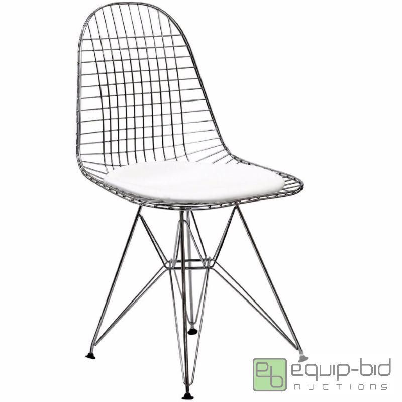 lot 7882 image: LexMod Wire Tower Side Chair with White Viny...