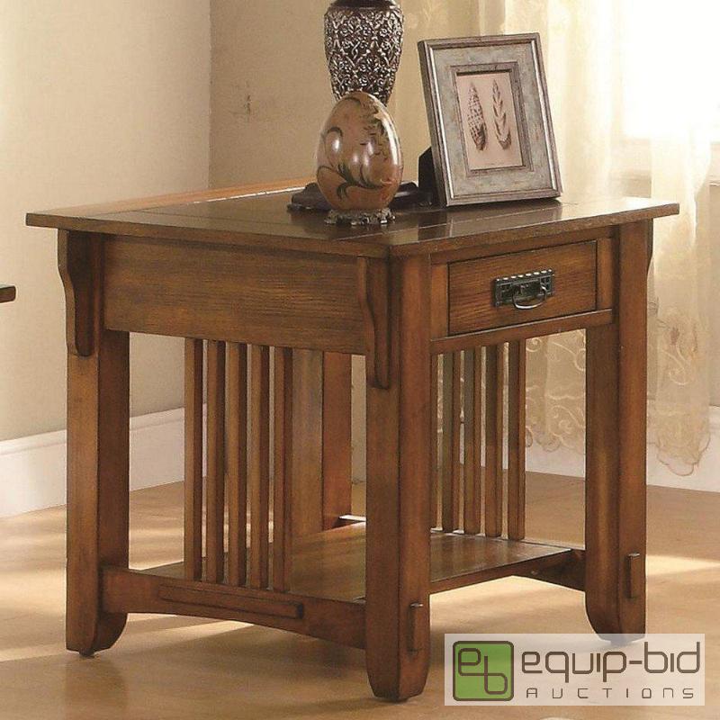 lot 7895 image: Coaster Drawer End Table with Shelf, Warm Br...