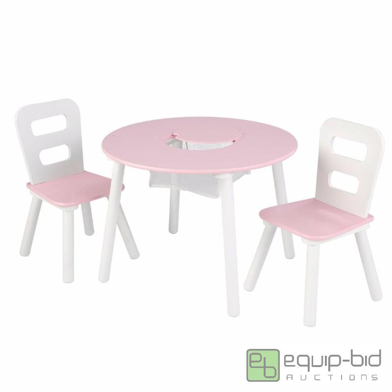 lot 7941 image: KidKraft Round Table and 2 Chair Set, White-...