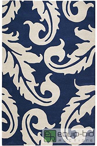 lot 8003 image: Acanthus Rug 2x3 Blue White. 100% Wool Pil...