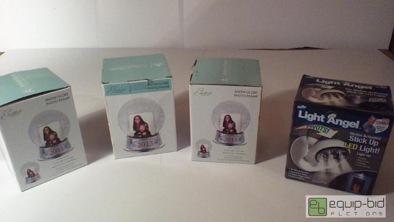 lot 8762 image: (3) Snow Globe Photo Frames and (1) Light A...