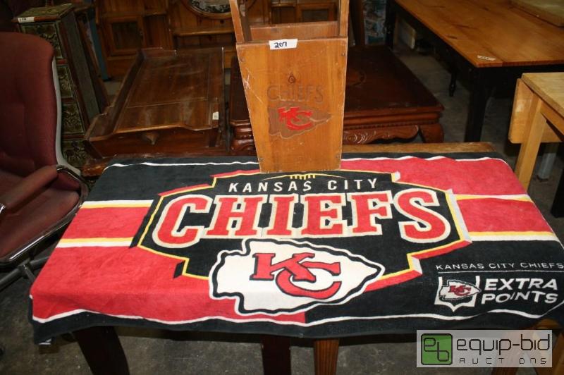 lot 207 image: KC Chiefs wood box and towel...