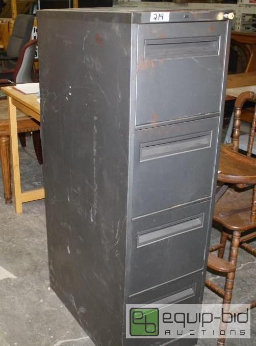 lot 214 image: 4 drawer metal file cabinet with key...