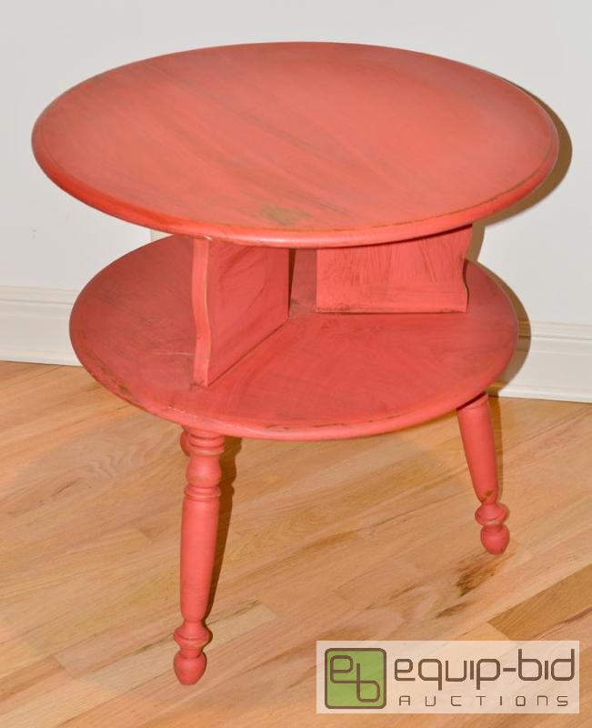 lot 5008 image: Vintage 2 Tiered Side Table with a red, shabb...