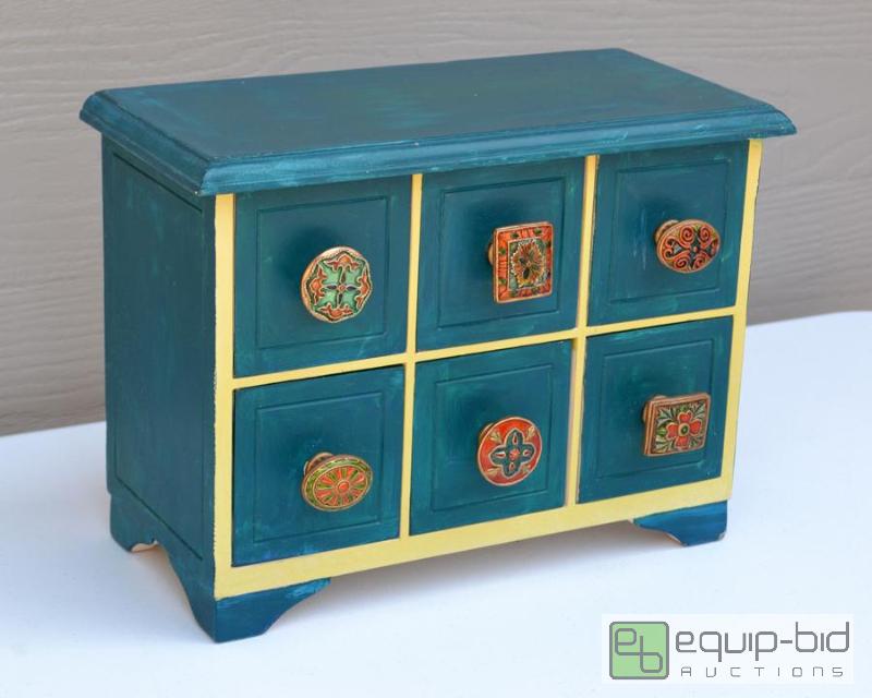 lot 5021 image: Small Green Chest with Colorful Handles  Idea...