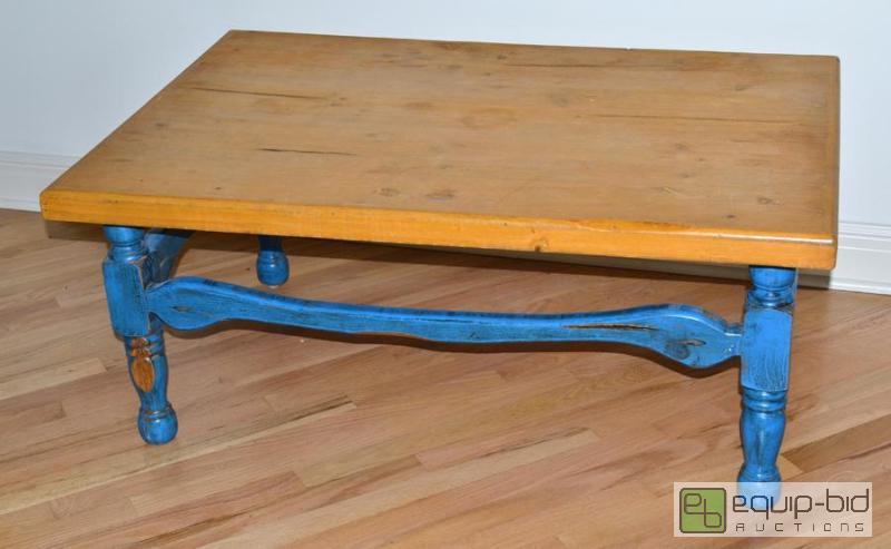lot 5022 image: Coffee Table  Teal legs and natural pine colo...