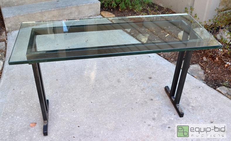 lot 5024 image: Glass Top Sofa Table with Black Metal Base  M...