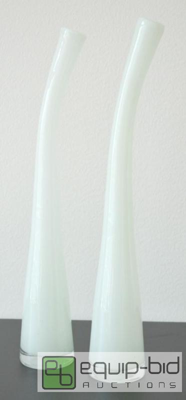 lot 5044 image: 2 Tall, Thin White Glass Vases 18&quot tall ...