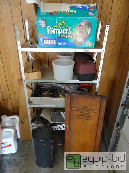 lot 2007 image: 4 Tier Shelf With Contents  Includes Wooden F...