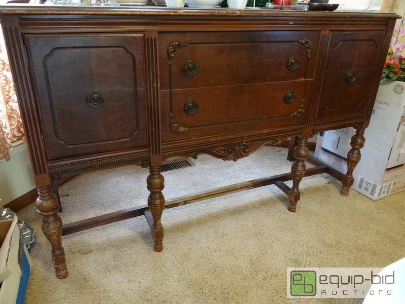 lot 2046 image: Antique Wooden Cabinet  (2) Doors And (2) Dra...