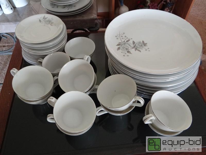 lot 2050 image: Lot Of Antique Dishes With Silver Trim Around...