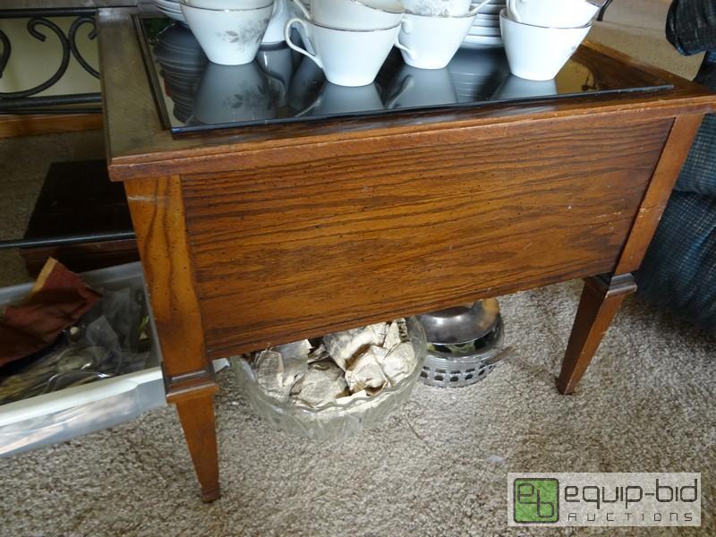 lot 2051 image: Glass Top Antique Coffee Table With Drawer...