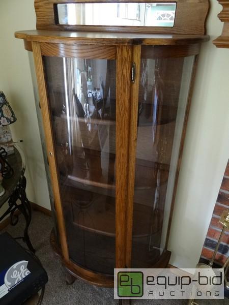 lot 2063 image: Curved Glass China Cabinet  Appears To Be Oak...