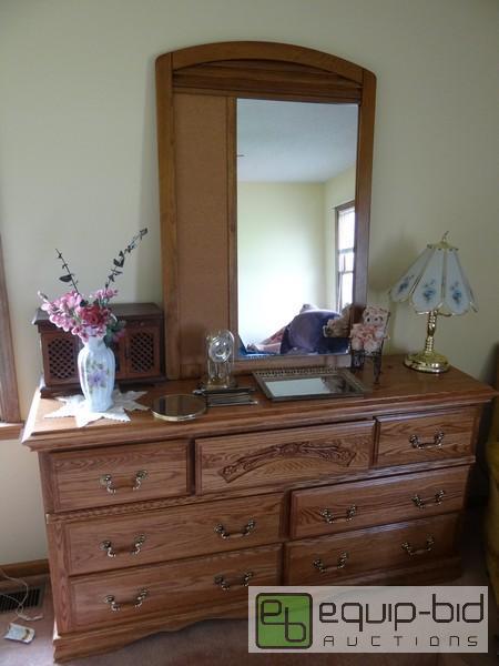 lot 2083 image: Oak Dresser with Wooden Frame Mirror On Top  ...