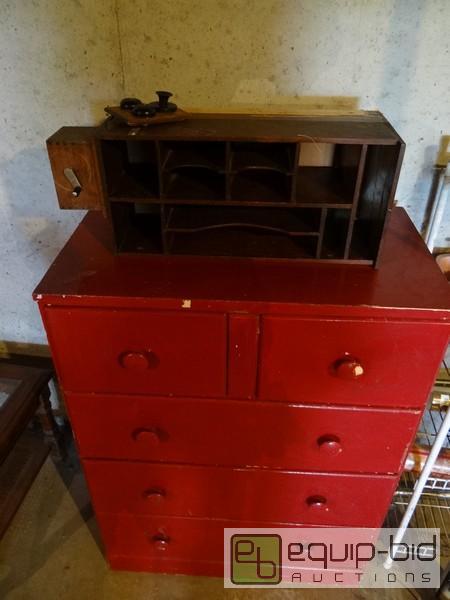 lot 2094 image: Antique Wooden Phone With Shelf And Wooden Ch...