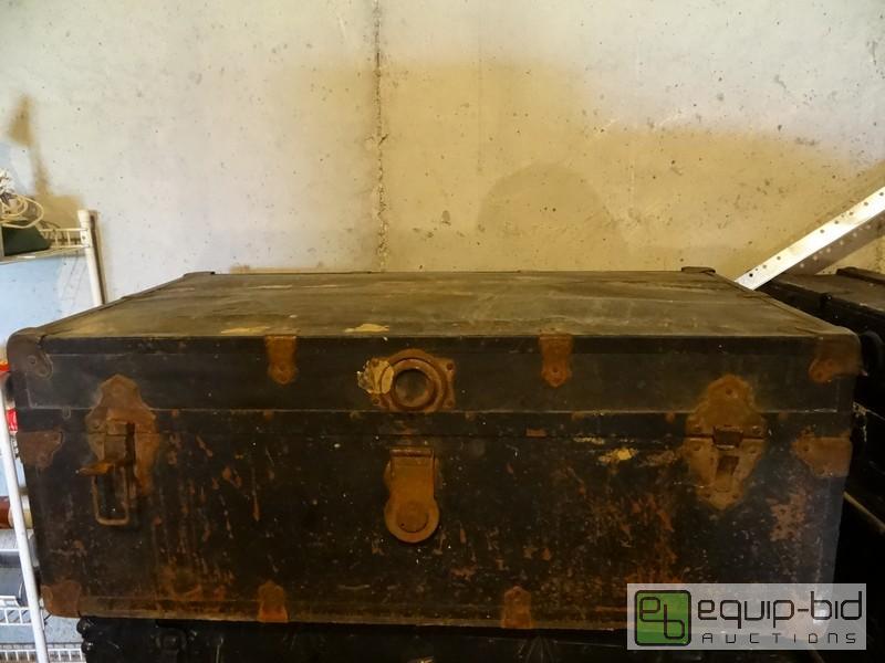 lot 2095 image: Antique Metal Clad Trunk Of Fabric Materials...