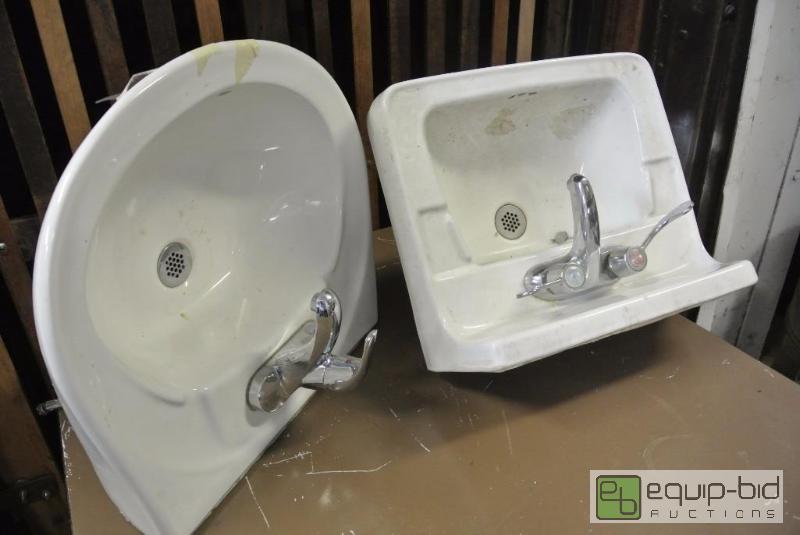 lot 2505 image: Lot of Two Wall Mount Porclin Hand Sinks...