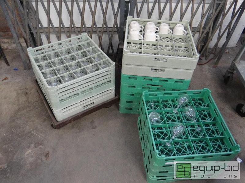 lot 2654 image: Lof of (13) Glass Racks with Rolling Dish Rac...