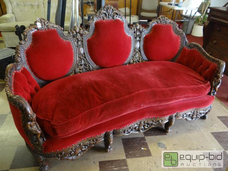 lot 157 image: BEAUTIFUL ANTIQUE PARLOR SOFA,WOOD CARVED CHE...