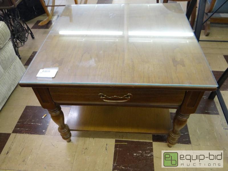 lot 161 image: BASSETT END TABLE WITH GLASS TOP....