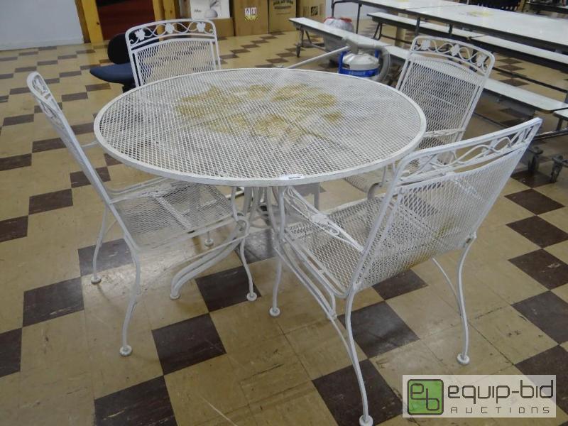 lot 184 image: WROUGHT IRON, PATIO SET, TABLE &amp 4 CHAIRS...