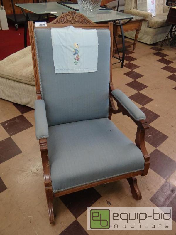 lot 211 image: ANTIQUE ROCKING CHAIR CARVED WOOD....