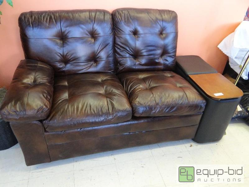 lot 230 image: NEW LOVESEAT, WITH GAME CONSOLE SIDE UNIT WIT...