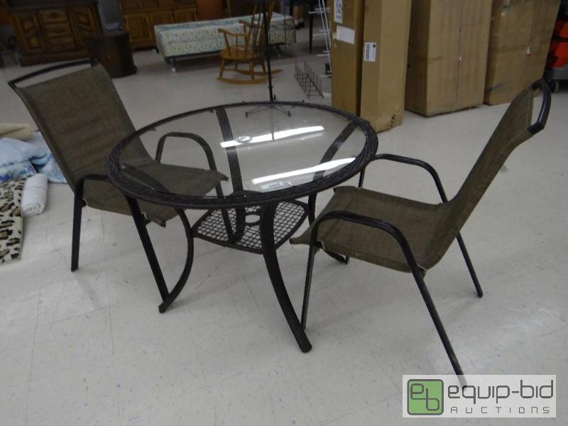 lot 273 image: NEW PATIO TABLE WITH GLASS TOP &amp 2 PATIO ...