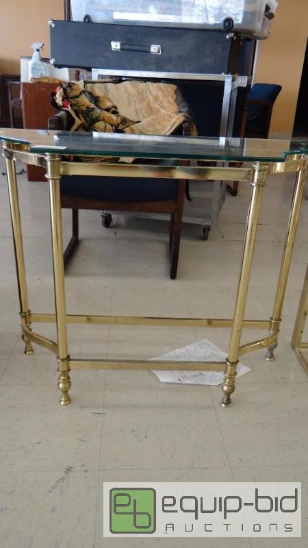 lot 288 image: BRASS &amp GLASS SHELF, 33&quot X 12&quot ...