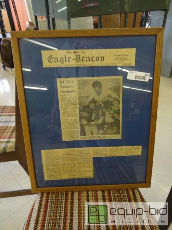 lot 325 image: FRAMED OLD KU FELLS SOONERS GOLD POST, ARTICL...