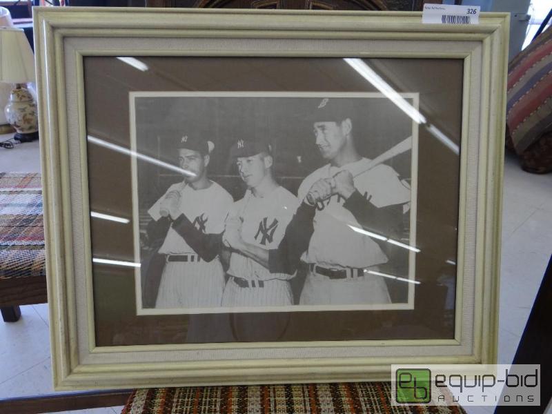 lot 326 image: FRAMED PHOTO OF JO DIMAGGIO, MICKEY MANTEL, T...