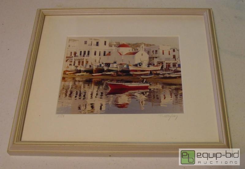 lot 4022 image: MYKONOS HARBOR REFLECTION - T. Mayberry 1987