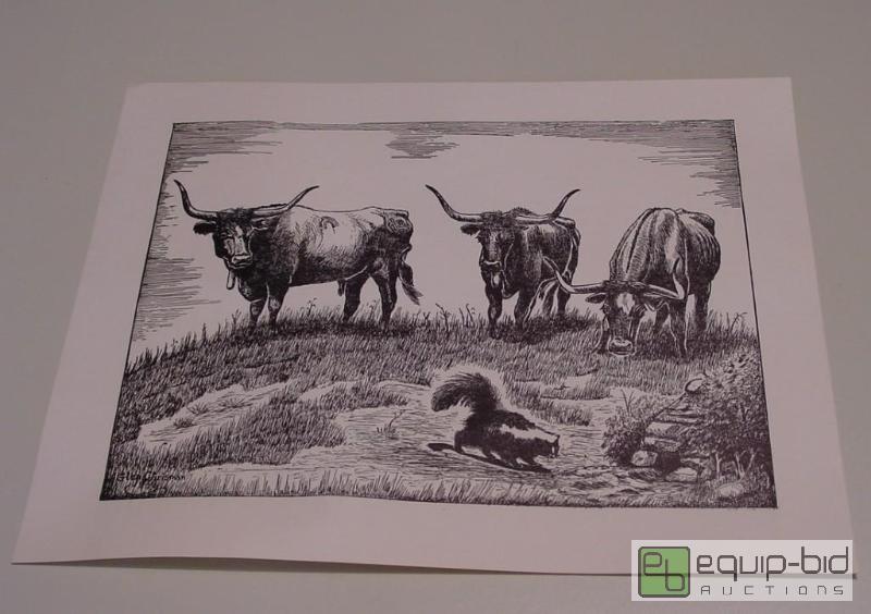 lot 4074 image: Longhorns Looking at a Skunk - Glen Chrisman