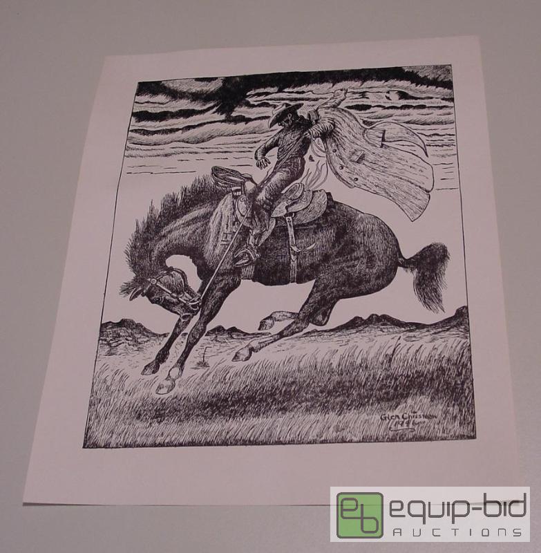 lot 4079 image: Cowboy with Slicker on Bucking Horse - Glen Chrisman