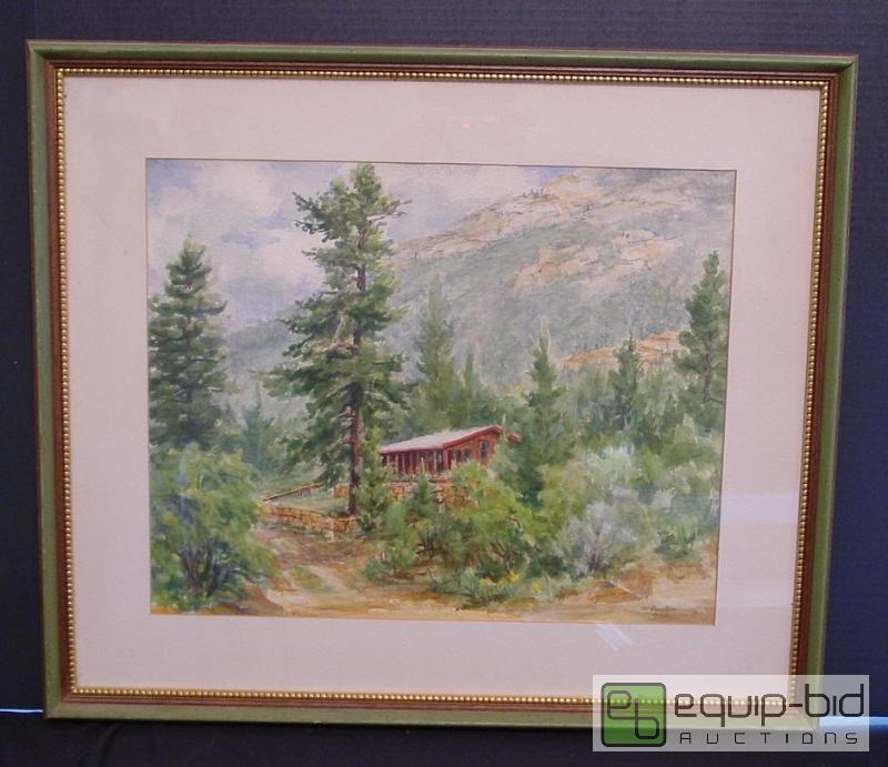 lot 4191 image: Cabin In The Woods - M Brenton - Watercolor - Frame