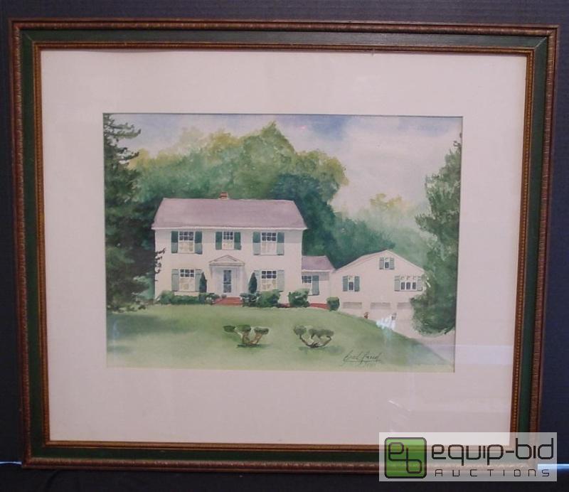 lot 4192 image: White Split Level House - Brad Breed 1985 - Watercolor - Frame