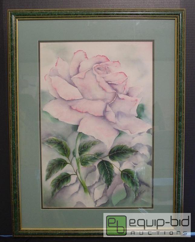 lot 4193 image: Pink Rose - T. Pickett - Watercolor - Frame