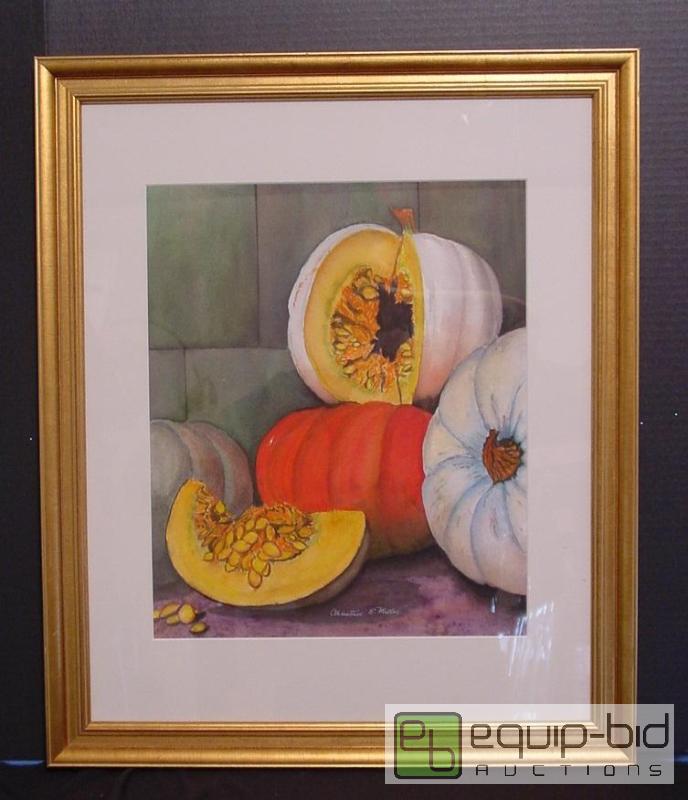 lot 4196 image: Fall Pumkins - Christine E. Miller - Watercolor - Frame