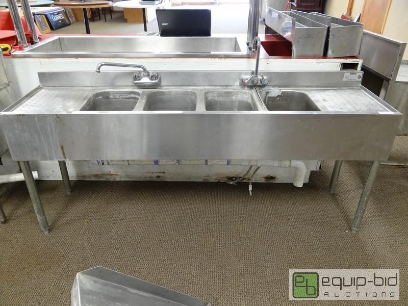 lot 1112 image: 4 Well Bar Sink With (2) Faucets  72x12  Has ...