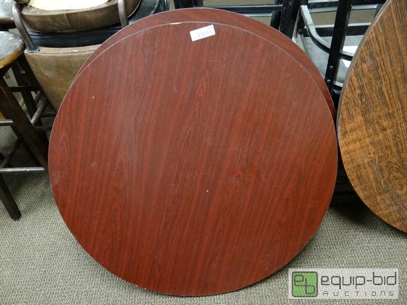 lot 1128 image: (2) 36 Diameter Faux Wood Bar Height Table To...