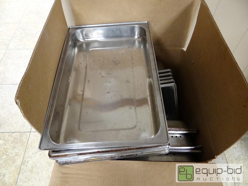 lot 1140 image: Large Lot Of Stainless Steel Insert Pans  Inc...
