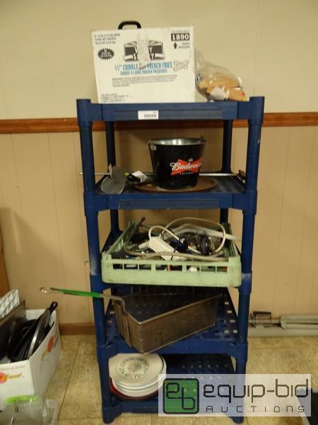 lot 1142 image: 5 Tier Plastic Storage Rack With Contents Inc...