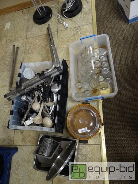lot 1146 image: Plastic Tub Of Kitchen Utensils And Stainless...